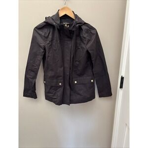J. Crew Relaxed Boyfriend Field Jacket Black Gold Buttons Utility Women XS Hood
